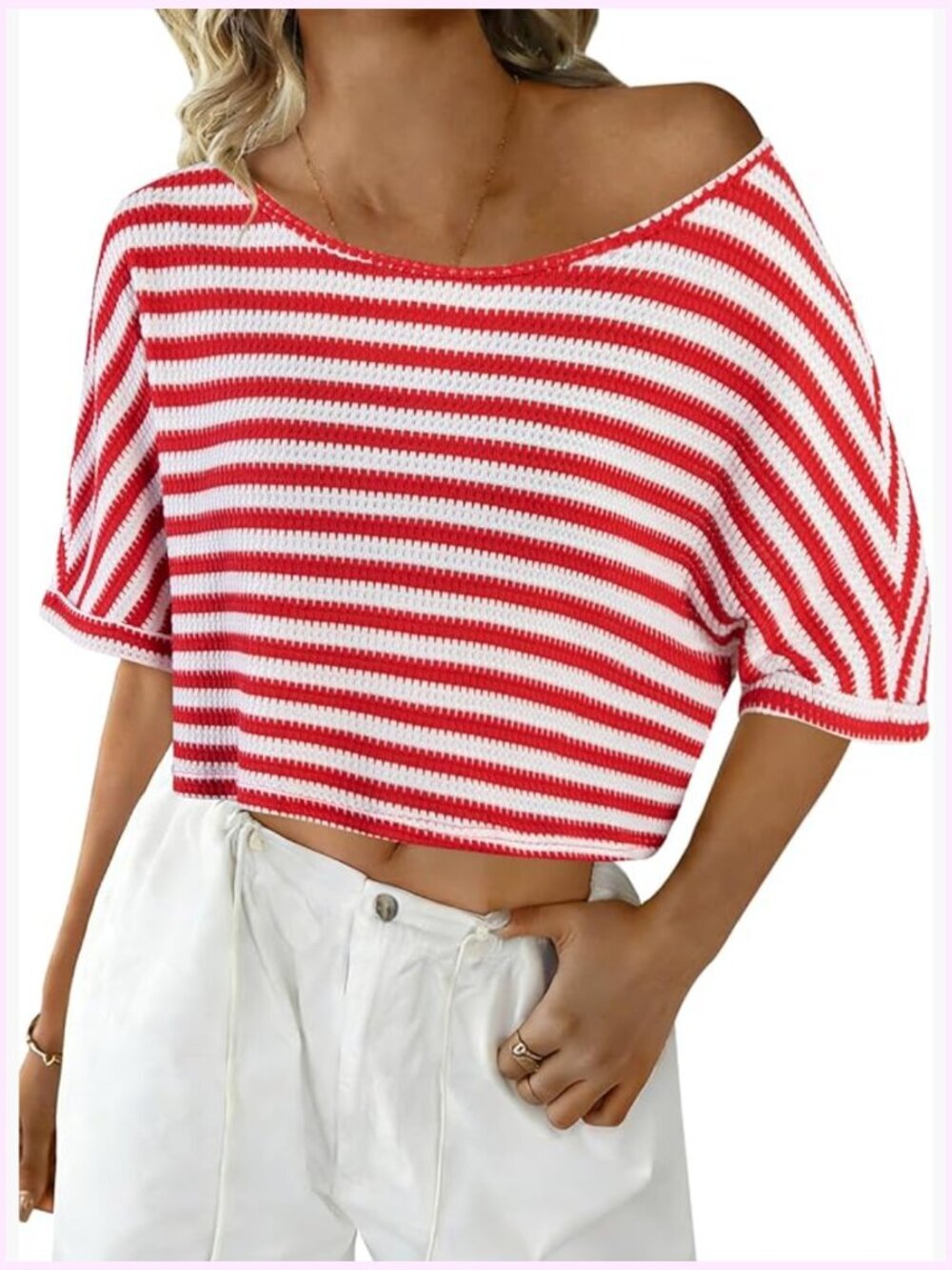 Off Shoulder Crop Top Asymmetrical Neck Short Sleeve T Shirt